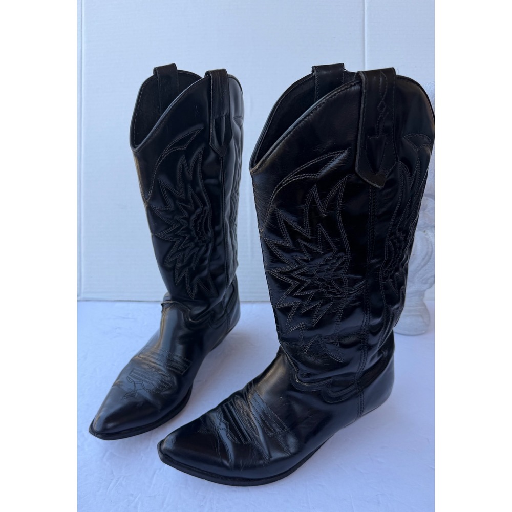 Seychelles Black Leather Western Cowboy Tonal Stitching Tall Pull On Boots 8.5